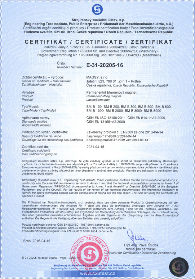  Certificatul Institutul Experimental Construcţiilor de Maşini din Brno